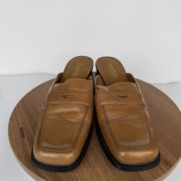Villager San Jose Slide Womens Tan Leather 90's Minimal Block Heel Loafers 8.5M - Picture 4 of 7